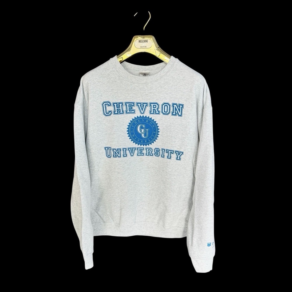 Vintage 90's‎ Chevron University Sweatshirt Sz Large Grey Distressed Oil